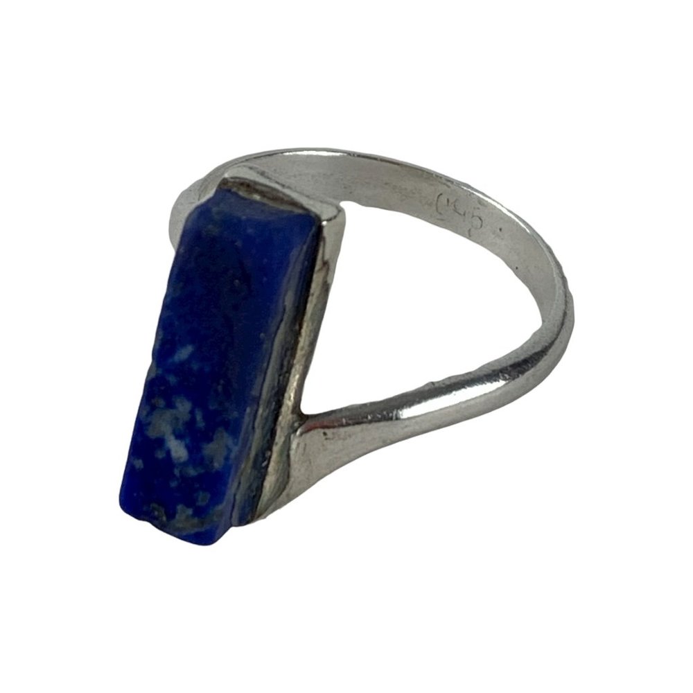 Vintage 950 Silver Lazuli Lapis Bar Abstract Design Ring Size 6.5 - Picture 4 of 9